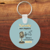 レトロカラオケナイトパーティーティール（緑がかった色）&クリーム誕生日 キーホルダー (正面)