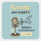 レトロカラオケナイトパーティーティール（緑がかった色）&クリーム誕生日 スクエアシール (正面)