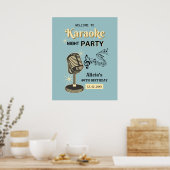 レトロカラオケナイトパーティーティール（緑がかった色）&クリーム誕生日 ポスター (キッチン)