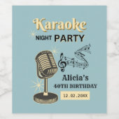 レトロカラオケナイトパーティーティール（緑がかった色）&クリーム誕生日 ワインラベル (シングルラベル)