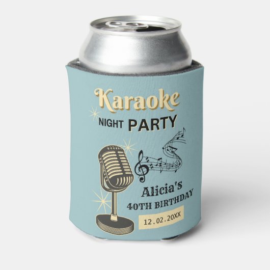 レトロカラオケナイトパーティーティール(緑がかった色)&クリーム誕生日 缶クーラー (缶裏面)
