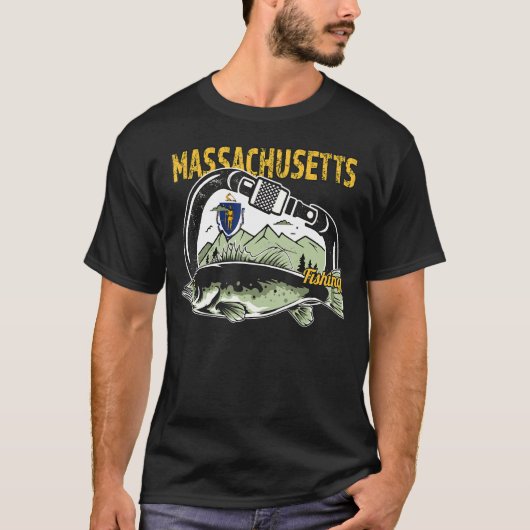 レトロカラビナーマサチューセッツ魚釣り Tシャツ (正面)