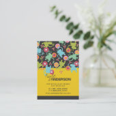 レトロカラフルおもしろいかわいい男の子のエイリアンパターン 名刺 (スタンド正面)