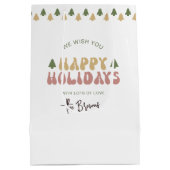 レトロカラフルおもしろい名ハッピーホリデイズクリスマス ミディアムペーパーバッグ (裏面)