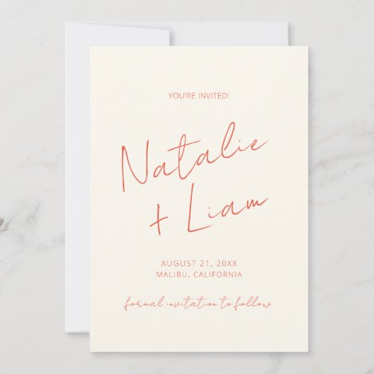 レトロカラフルお洒落ファンキーユニーク結婚おもしろい セーブザデート (裏面)