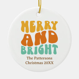 レトロカラフルとブライトメリークリスマスホリデー セラミックオーナメント