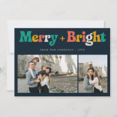 レトロカラフルと明るいメリー3フォトクリスマス シーズンカード (正面)