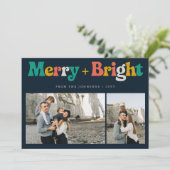 レトロカラフルと明るいメリー3フォトクリスマス シーズンカード (スタンド正面)