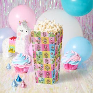 レトロカラフルなおしゃれフラワーパターンの誕生日パーティー用 フェイバーボックス