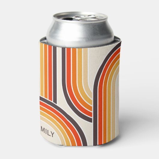レトロカラフルなアーチとライン 缶クーラー (缶正面)