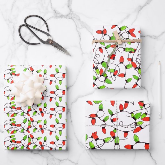 レトロカラフルなストリングライトラッピング紙シート ラッピングペーパーシート (正面)