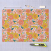 レトロカラフルなヒマワガーデン 薄葉紙 (クラフト)