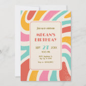 レトロカラフルな抽象的なシームレスパターンの誕生日 招待状 (正面)