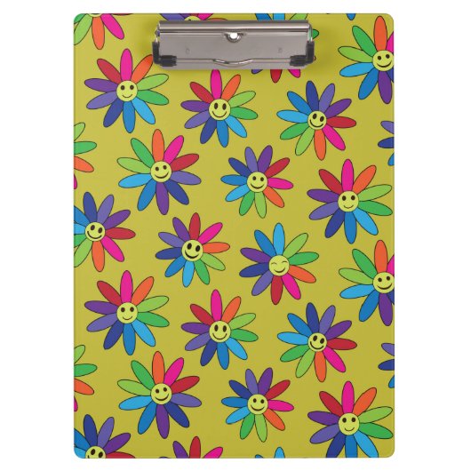 レトロカラフルな笑顔の花 虹色 クリップボード (正面)