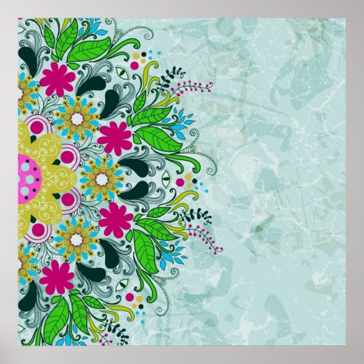 レトロカラフルな花と渦巻き。 ポスター (正面)