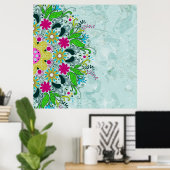 レトロカラフルな花と渦巻き。 ポスター (ホームオフィス)