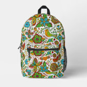 レトロカラフルな花と蝶の模様 プリントバックパック (正面)