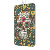 レトロカラフルな花柄と砂糖スカル カーエアーフレッシュナー (左)