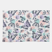 レトロカラフルな蝶のパターン。 キッチンタオル (横)