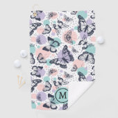 レトロカラフルな蝶のパターン。 ゴルフタオル (インサイチュ)