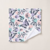 レトロカラフルな蝶のパターン。 バスタオルセット (ウォッシュタオル)