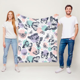 レトロカラフルな蝶のパターン。 フリースブランケット