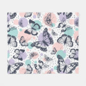 レトロカラフルな蝶のパターン。 フリースブランケット (正面(横))