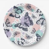 レトロカラフルな蝶のパターン。 ペーパープレート (正面)