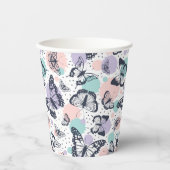 レトロカラフルな蝶のパターン。 紙コップ (正面)