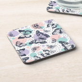 レトロカラフルな蝶の模様 コースター (左側)