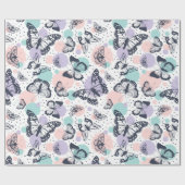 レトロカラフルな蝶の模様 ラッピングペーパー (フラット)