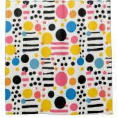 レトロカラフルの点と線 シャワーカーテン (正面)