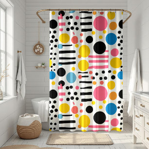 レトロカラフルの点と線 シャワーカーテン