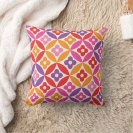 レトロカラフルの花がミッドセンチュリーサークル クッション