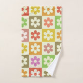 レトロカラフルの花の模様 バスタオルセット (ハンドタオル)