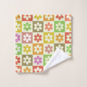 レトロカラフルの花の模様 バスタオルセット (ウォッシュタオル)