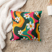 レトロカラフルの花70sヒッピー柄 クッション (ブランケット)