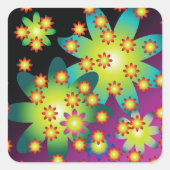 レトロカラフルの花 スクエアシール (正面)