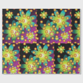 レトロカラフルの花 ラッピングペーパー (フラット)