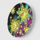 レトロカラフルの花 ラージ壁時計 (傾斜)