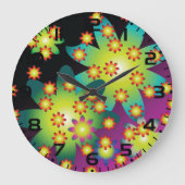 レトロカラフルの花 ラージ壁時計 (正面)
