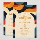 レトロカラフルのGroovyの結婚波 招待状 (正面/裏面)