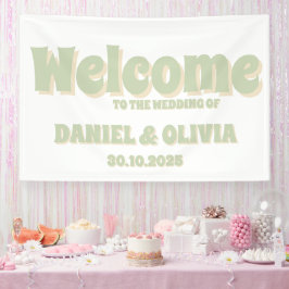 レトロカラフルのGroovy波形ボ結婚ホの座席図 横断幕