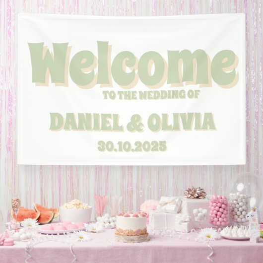 レトロカラフルのGroovy波形ボ結婚ホの座席図 横断幕 (パーティー)