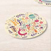 レトロカラフルはクリスマスが短いすてき ラウンドペーパーコースター (アングル)