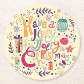 レトロカラフルはクリスマスが短いすてき ラウンドペーパーコースター (正面)
