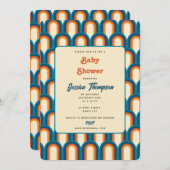 レトロカラフルアーチレインボーパターン赤ちゃんシャワー 招待状 (正面/裏面)