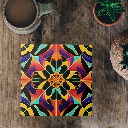 レトロカラフルアールデコイラストレーション タイル