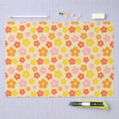 レトロカラフルオレンジボホフラワーハッピーバースデー 薄葉紙 (クラフト)