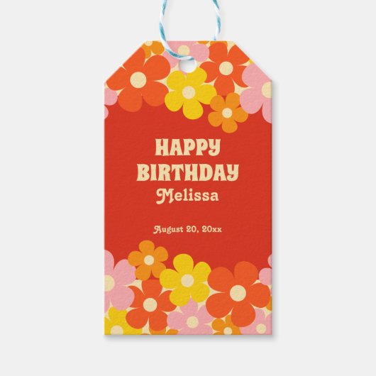 レトロカラフルオレンジボホフラワー50誕生日 ギフトタグ (正面)